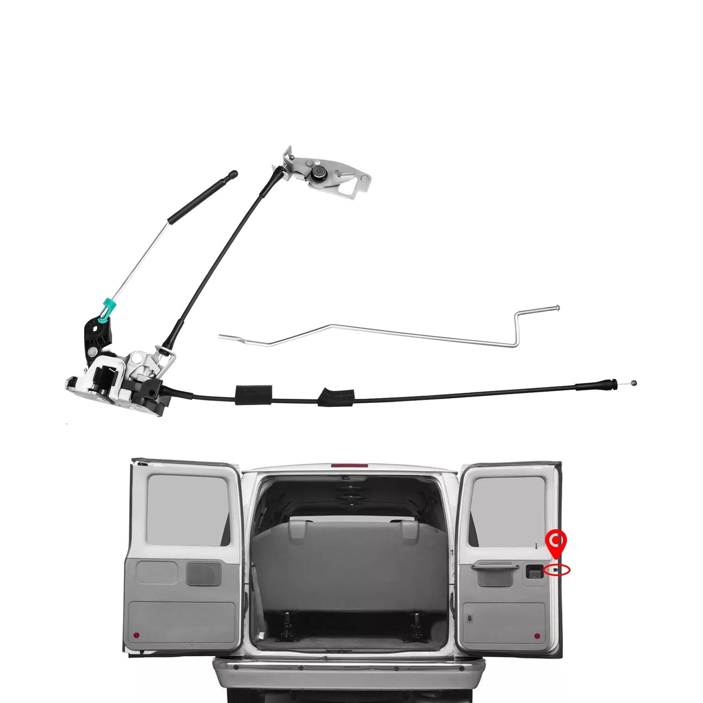 Right Rear Door Lock Cable & Actuator for Ford E150-E350 Econoline Van 1992-2019 - Replaces AC2Z-15431A02-A, 6C2Z-15431A02-AA, 8C2Z-15431A02-C